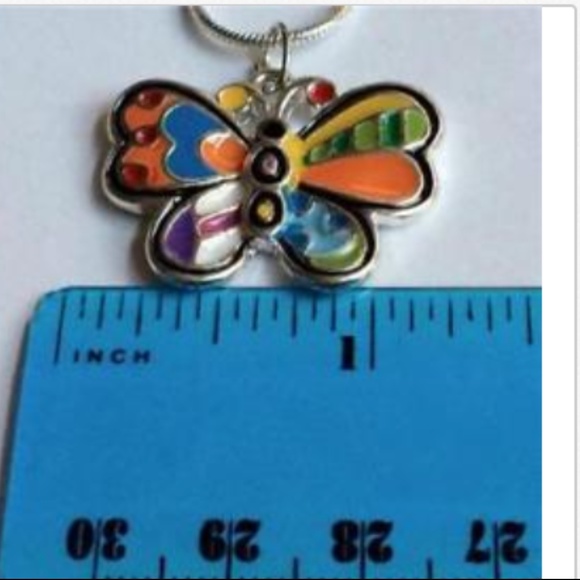 Silver Butterfly Necklace Pop Art 16-18" Colorful - Picture 7 of 8